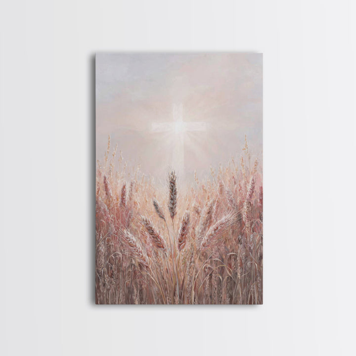 Rose Dawn Cross – Framed Canvas Print – Christian Art Canvas – Christian Wall Art – White Christmas Art – Christian Christmas Decor – Chris