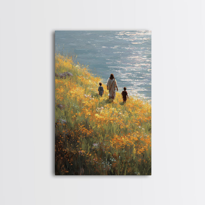 Riverside Shepherd, Framed Canvas Print, Christian Wall Art, Christian Art Canvas, Modern Christian Art, Christian Gift, Christian Decorati