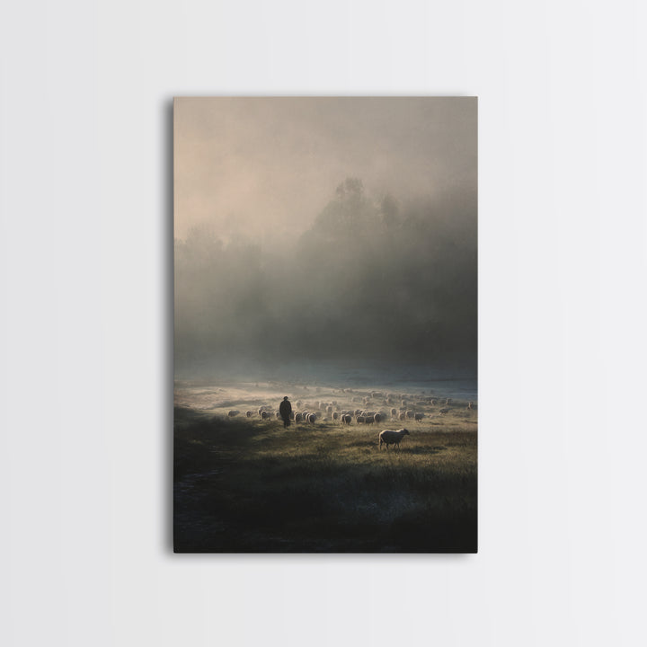 Shepherd’s Calm – Framed Canvas Print – Christian Art Canvas – Christian Wall Art – Jesus Painting – Pastoral Scenery – Christian Art Print