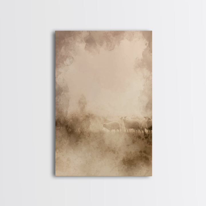Pasture Morning – Framed Canvas Print – Christian Painting – Jesus Painting – Christian Wall Art – Christian Art Canvas – Moody Christian A