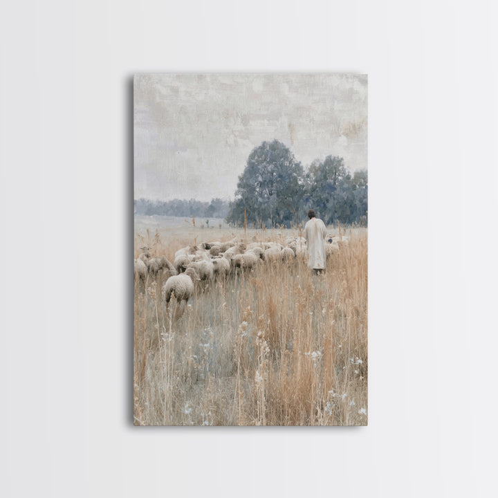 Shepherd In Stillness – Framed Canvas Print – Christian Wall Art – Christian Art Canvas – Jesus Painting – Vintage Christian Art – Christia