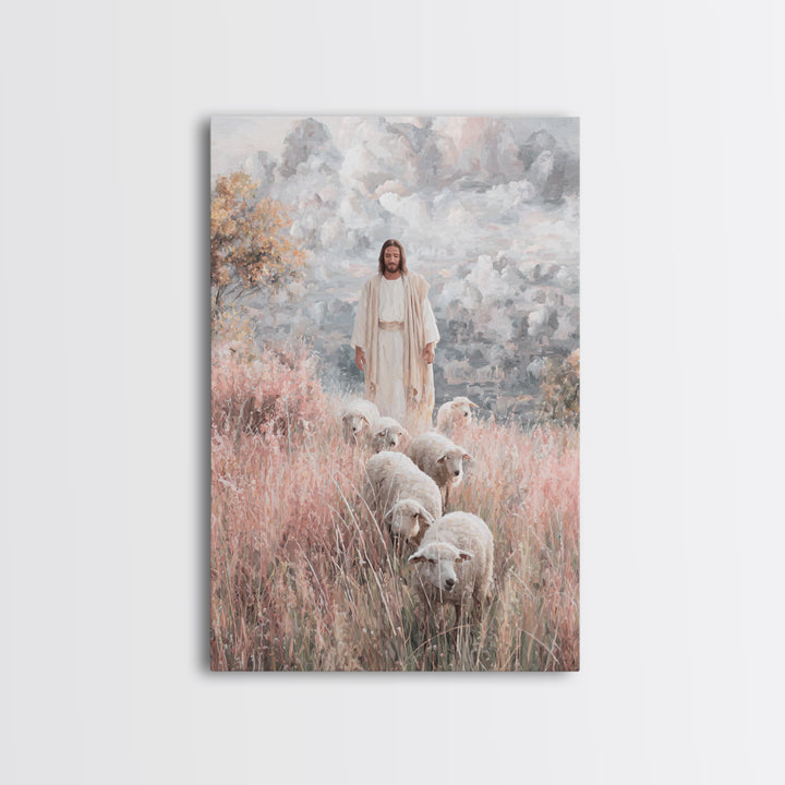 Heavenly Shepherd – Framed Canvas Print – Christian Wall Art – Jesus Painting – Christian Art Canvas – Christian Gift – Christian Christmas