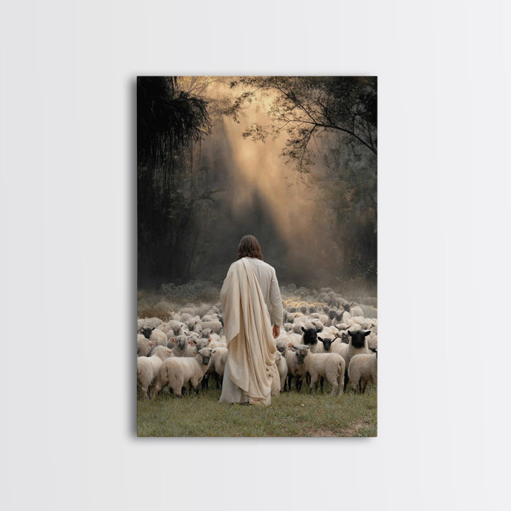 Dawn Of The Shepherd – Framed Canvas Print – Christian Wall Art – Jesus Painting – Christian Art Canvas – Christian Art – Moody Christian A