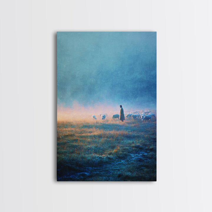 Morning Of Peace – Framed Canvas Print – Christian Wall Art – Christian Art Print – Blue Christian Art – Christian Painting – Unique Christ