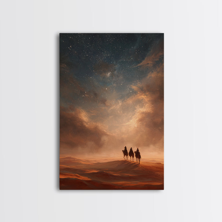 Moonlit Caravan, Framed Canvas Print, Christian Wall Art, Christian Art Print, Christmas Art, Christian Christmas Art, Jesus Painting