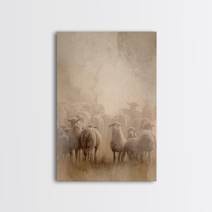 Shepherd’s Flock – Framed Canvas Print – Christian Art Canvas – Christian Wall Art – Christian Paintings – Christian Art Print – Subtle Chr
