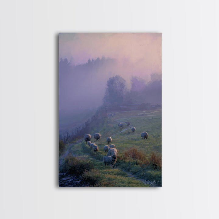Pasture Peace – Framed Canvas Print – Christian Art Print – Christian Wall Art – Pastoral Scenery – Blue Christian Art – Christian Art Canv