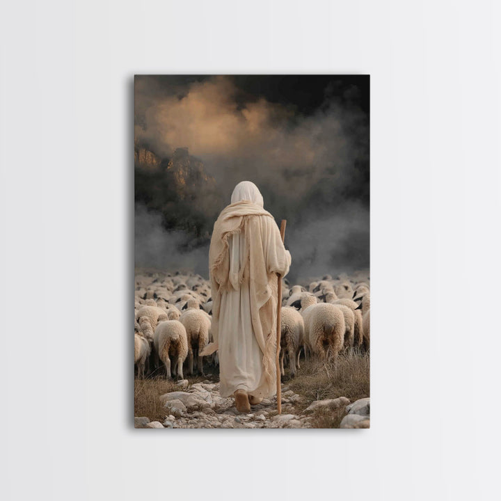 Shepherd’s Vigil – Framed Canvas Print – Christian Art Canvas – Jesus Painting – Large Christian Art – Christian Christmas – Pastoral Scene