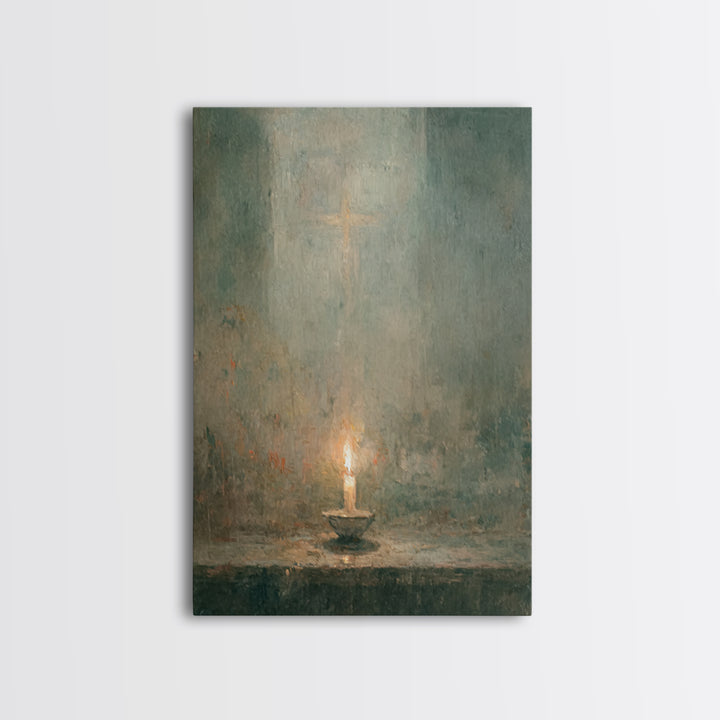 Sacred Candle Glow – Framed Canvas Print – Christian Wall Art – Christian Decor – Christian Art Canvas – Minimalist Christian Art – Christi