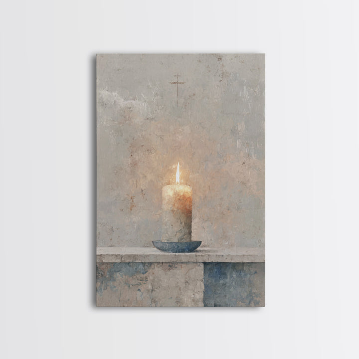 Quiet Prayer Flame, Framed Canvas Print, Christian Art Print, Christian Wall Art, Christian Decoration, Christian Gift Ideas, Subtle Christ