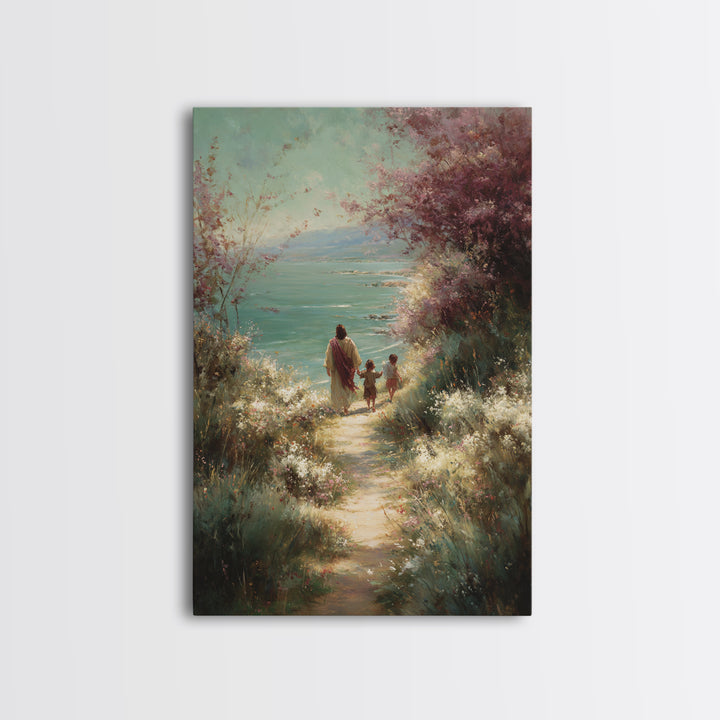 Shoreline Grace, Framed Canvas Print, Christian Wall Art, Jesus Painting, Christian Art Canvas, Christian Gift Ideas