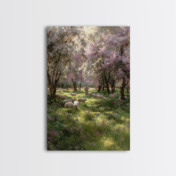 Garden Of The Shepherd, Framed Canvas Print, Christian Art Canvas, Jesus Painting, Christian Wall Art, Christian Gift Ideas, Vintage Christ