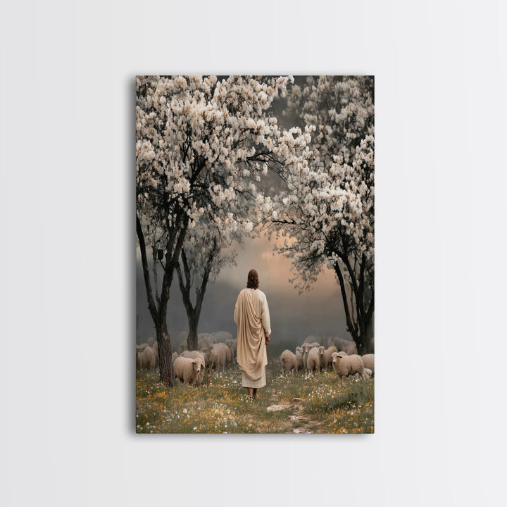 Springtime Shepherd Calm, Framed Canvas Print, Christian Wall Art, Christian Art Canvas, Christian Art Gift, Jesus Painting, Christian Pain