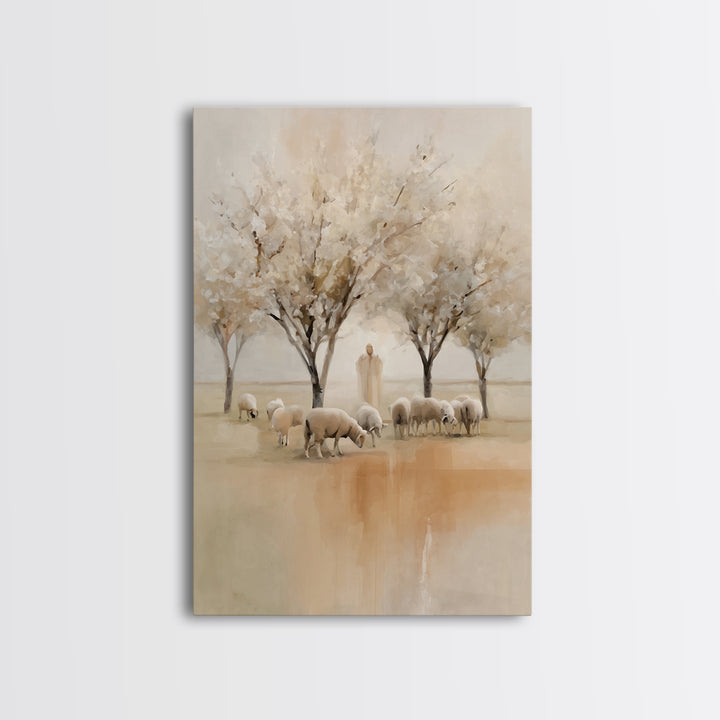 Quiet Pasture Peace, Framed Canvas Print, Christian Wall Art, Christian Art Canvas, Jesus Painting, Christian Christmas Art