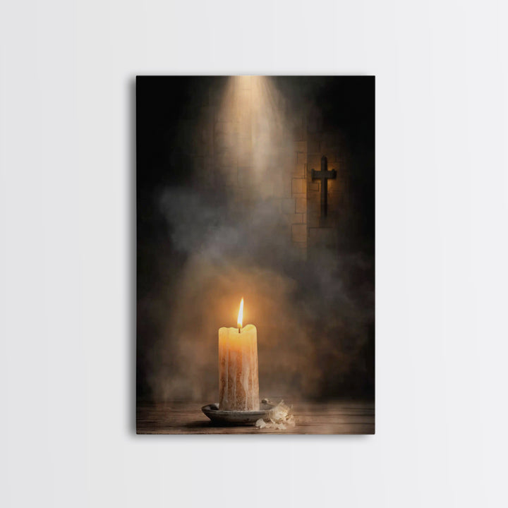 Sanctuary Candle – Framed Canvas Print – Christian Wall Art – Christian Art – Christian Decor – Moody Christian Art – Christian Christmas A