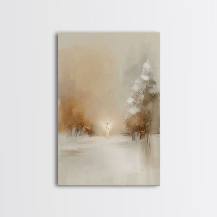 Winter Angel Light – Framed Canvas Print – Christian Wall Art – Christian Art Canvas – Christmas Art – Subtle Christian Art – Christian Gif