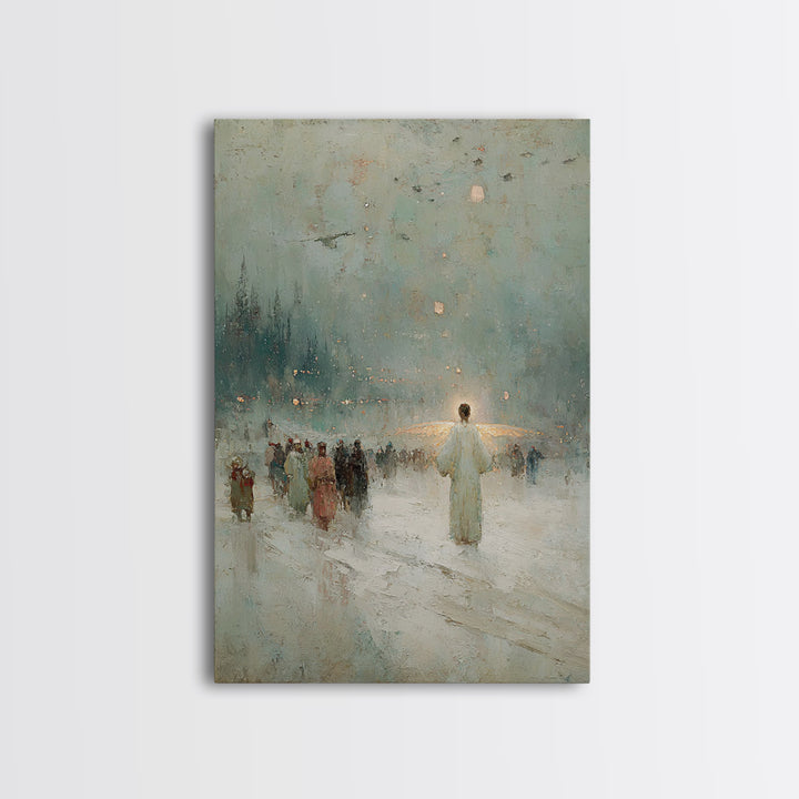 Silent Gathering Grace – Framed Canvas Print – Christian Christmas Art – Christian Wall Art – Moody Christmas Art – Christian Art Canvas –