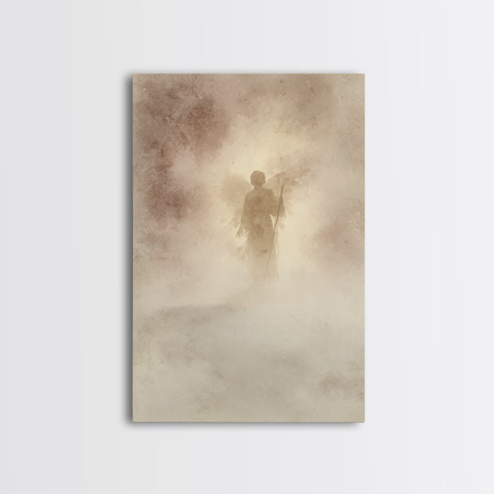 Shepherd In The Mist – Framed Canvas Print – Christian Art Canvas – Vintage Christian Art – Christian Wall Art – Subtle Christian Art – Chr