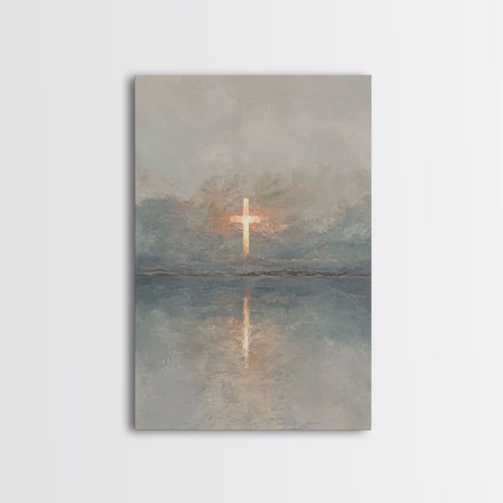 Radiant Cross Sky – Framed Canvas Print – Christian Wall Art – Christian Art Canvas – Minimalist Christian Art – Subtle Christian Art – Chr