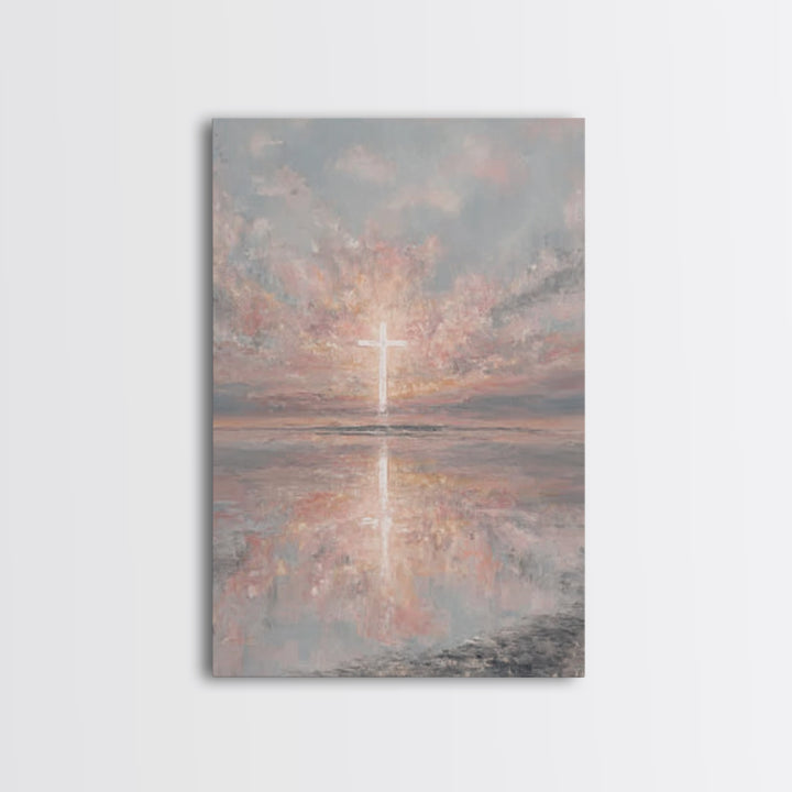 Heaven’s Dawn Cross – Framed Canvas Print – Christian Art Canvas – Christian Wall Art – Christmas Art – Modern Christian Art – Christian Gi