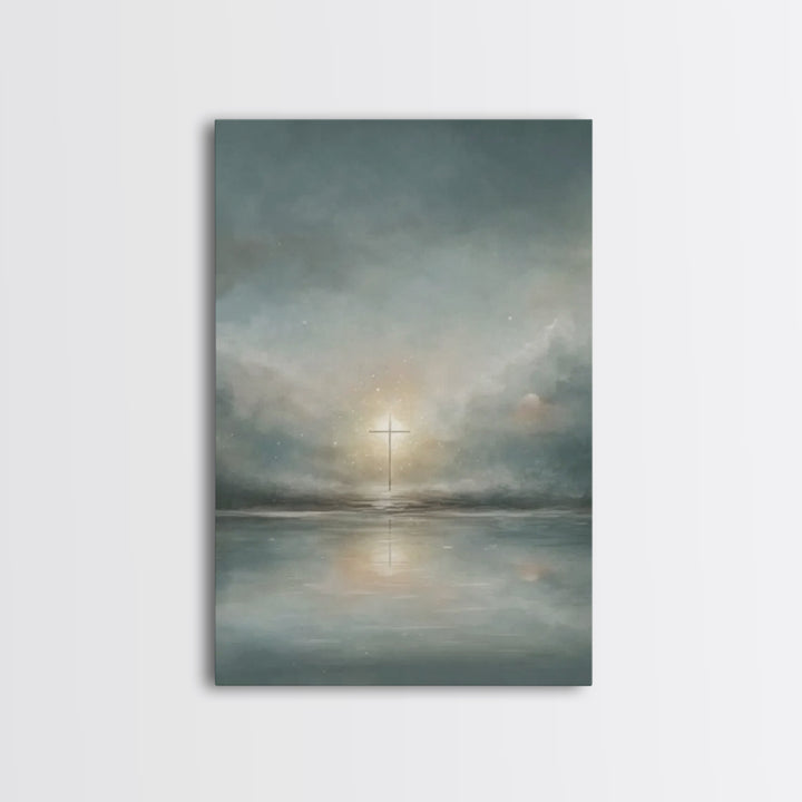 Calm Morning Cross – Framed Canvas Print – Christian Art Canvas – Christian Wall Art – Minimalist Christian Art – Subtle Christian Art – Ch