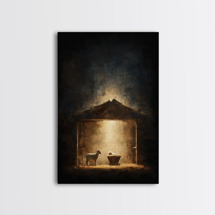 Holy Night Shelter – Framed Canvas Print – Christian Wall Art – Christmas Art – Christian Art Canvas – Moody Christmas Art – Christian Chri