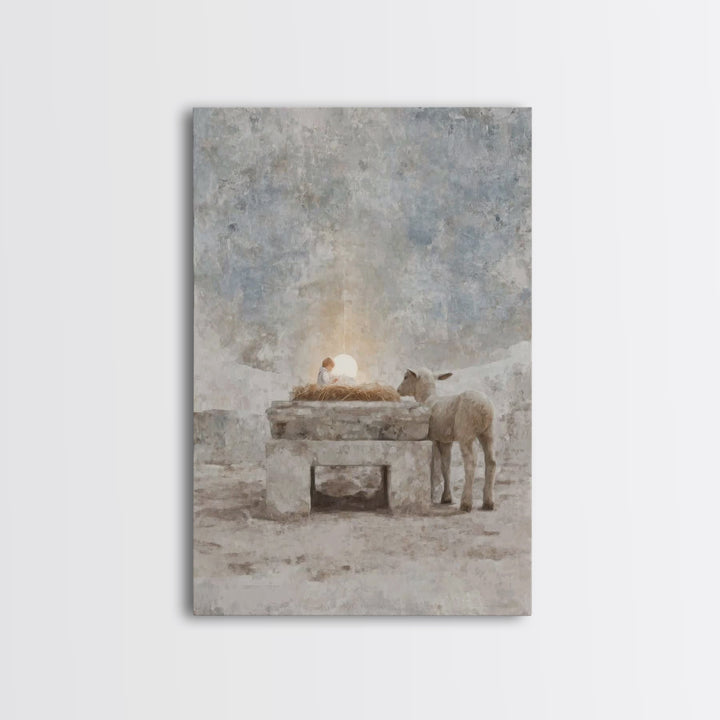 Sacred Manger Glow – Framed Canvas Print – Christian Wall Art – Christian Art Canvas – Christmas Art – Christian Christmas Art – Modern Chr