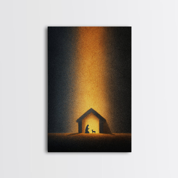 Silent Stable Night – Framed Canvas Print – Christian Christmas Art – Christian Art Canvas – Folk Art Christmas – Christian Wall Art – Chri