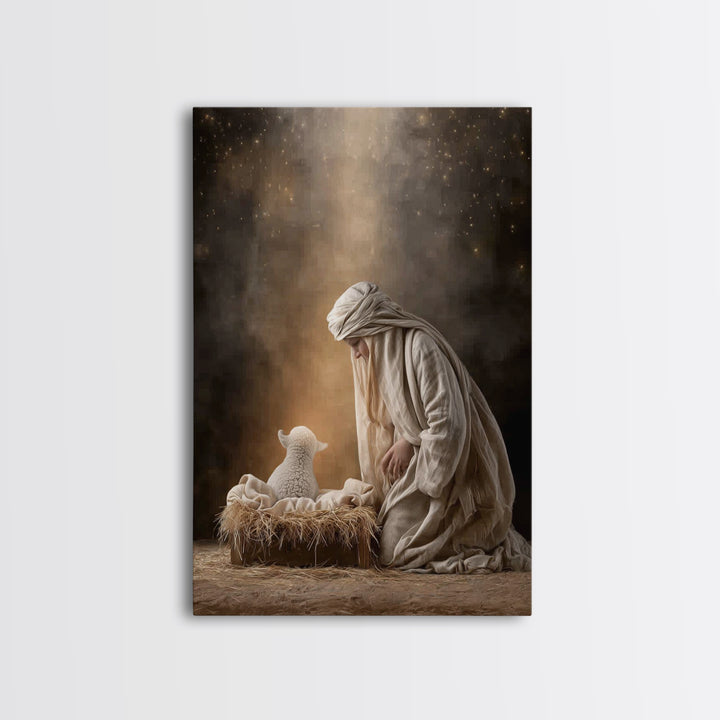 Silent Manger Light – Framed Canvas Print – Christian Wall Art – Jesus Christmas Art – Christian Art Canvas – Christmas Art Prints