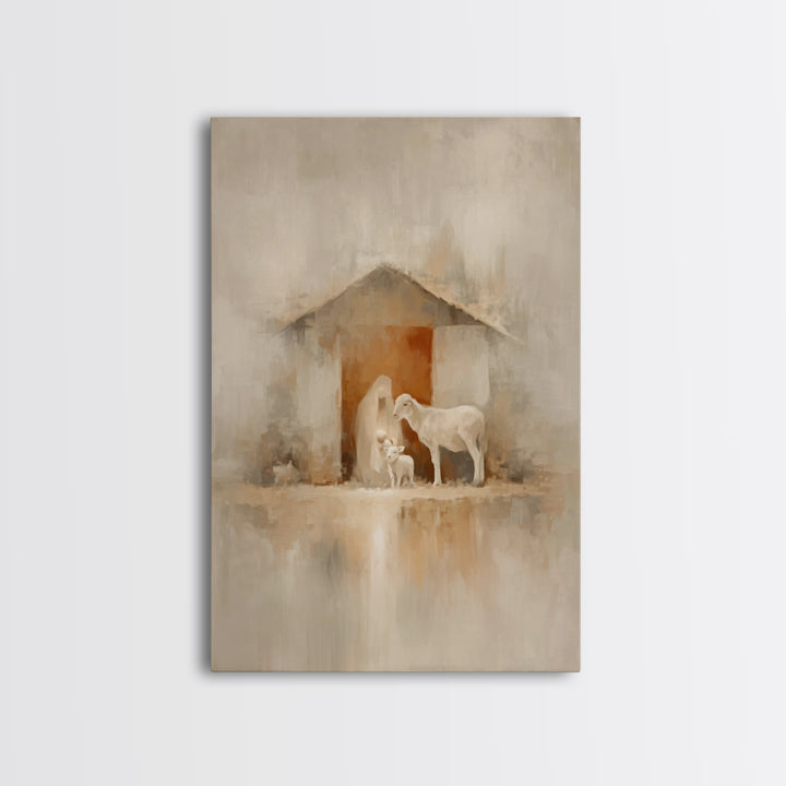 Humble Stable Grace | Framed Canvas Print | Christian Christmas Art | Christian Wall Art | Jesus Christmas Art | Christian Art Canvas