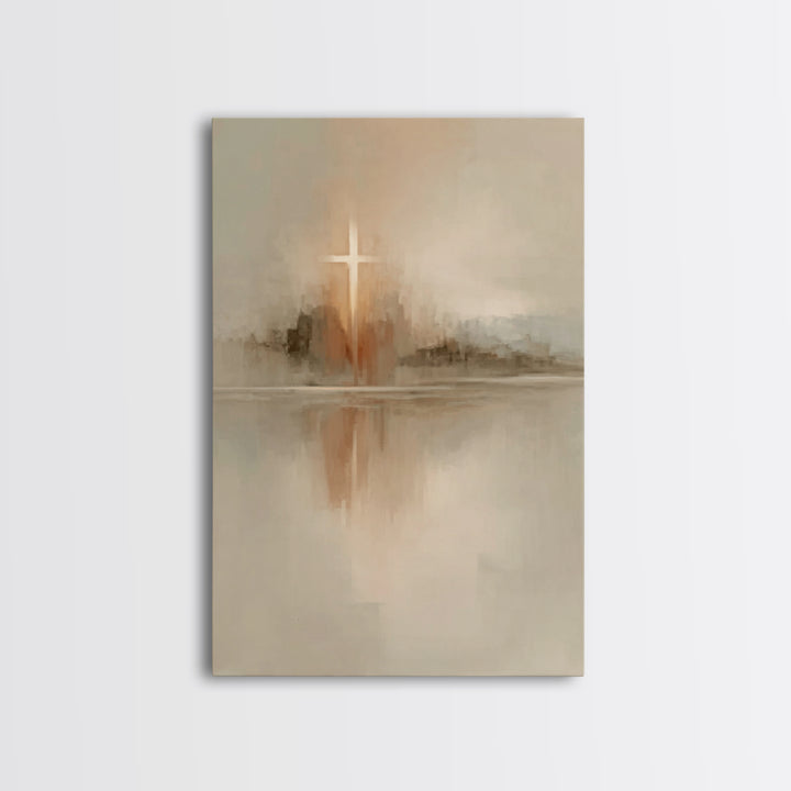 Reflected Hope Cross – Framed Canvas Print – Christian Wall Art – Abstract Christian Art – Christian Art Canvas – Christian Decor