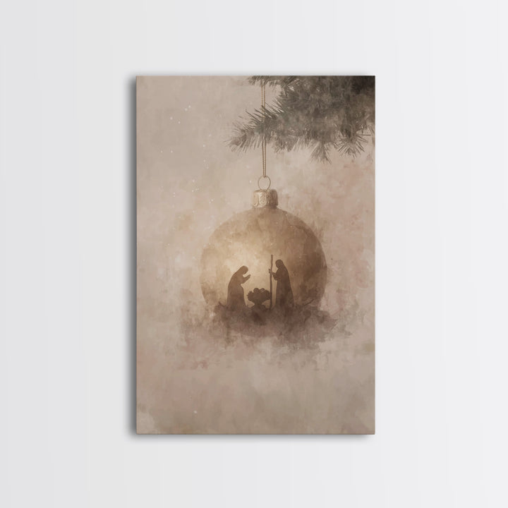Silent Nativity Sphere – Framed Canvas Print – Christian Art Canvas – Christmas Wall Art – Jesus Christmas Art – Christian Gift – Vintage C