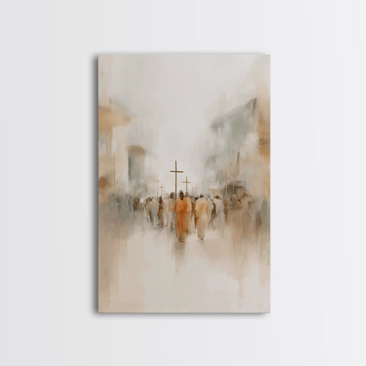 Pilgrims At Dawn – Framed Canvas Print – Christian Art – Minimalist Christian Art – Christian Wall Art – Christian Art Canvas – Subtle Chri