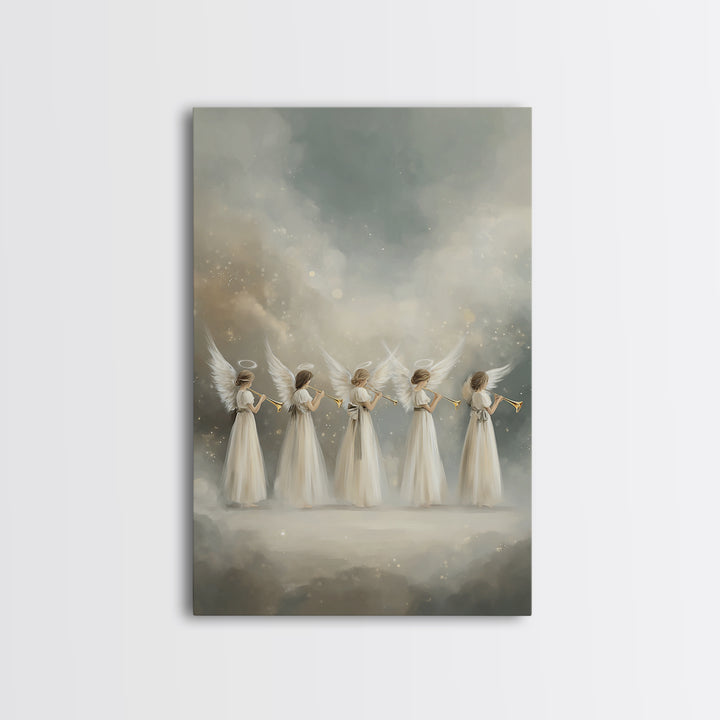 Trumpets Of Glory – Framed Canvas Print – Christian Art – Angel Art – Christian Wall Art – Christian Art Canvas – Christian Christmas Art