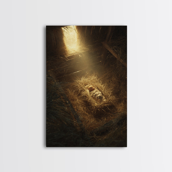 Holy Manger Light – Framed Canvas Print – Christian Christmas Art – Christian Wall Art – Christian Art Canvas – Christian Decor – Christian