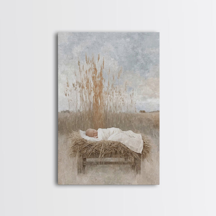 Peaceful Nativity Field | Framed Canvas Print | Christian Art Canvas | Christian Christmas Art | Christian Wall Art | Christian Gift | Chri