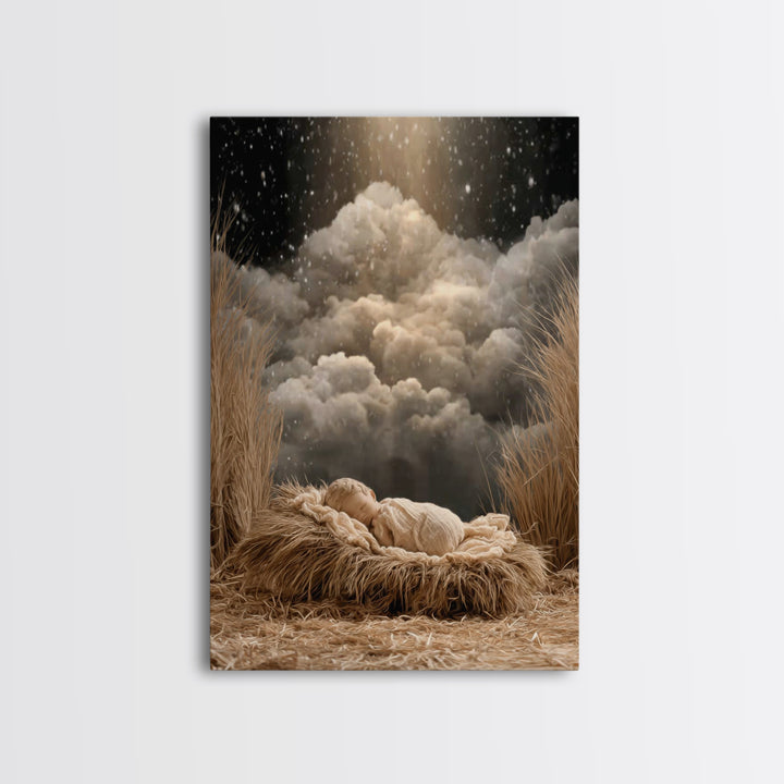 Starry Night Nativity, Framed Canvas Print, Christian Wall Art, Christian Christmas Art, Christian Art Canvas, Christian Decor, Christian G
