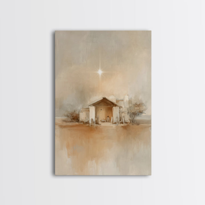 Sacred Shelter | Framed Canvas Print | Christian Wall Art | Christian Christmas Art | Jesus Painting | Modern Christian Art | Christmas Can