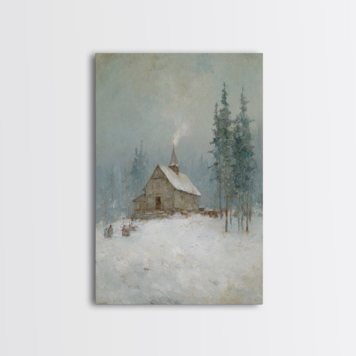 Snowfall Chapel | Framed Canvas Print | Christian Art Canvas | Christmas Art Work | Christian Christmas Art | Christian Wall Art | Christia