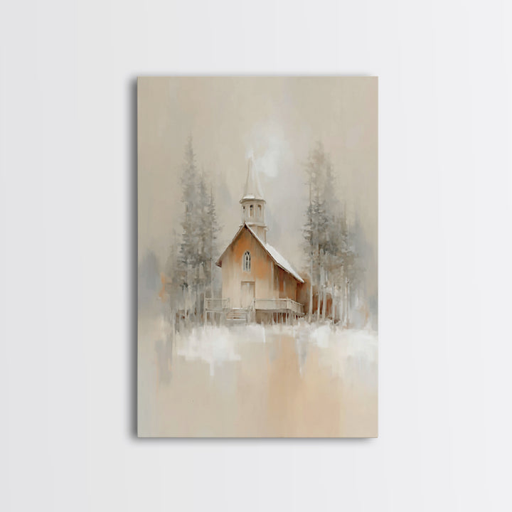 Church In Stillness - Framed Canvas Print - Christian Art Print - Christmas Canvas Wall Art - Christian Art Work - Christian Decor