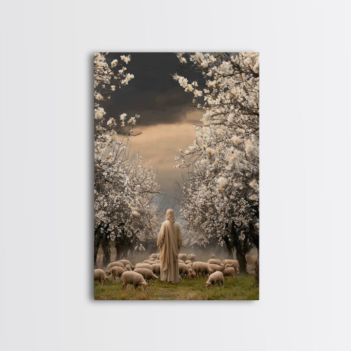 Blooming Shepherd Path – Framed Canvas Print – Jesus Painting – Christian Art Canvas – Christian Wall Art – Christian Christmas Art