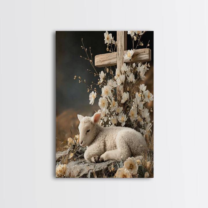 Lamb Of Promise – Framed Canvas Print – Christian Wall Art – Christian Art Painting – Christian Art Canvas – Christian Gift Ideas – Moody C