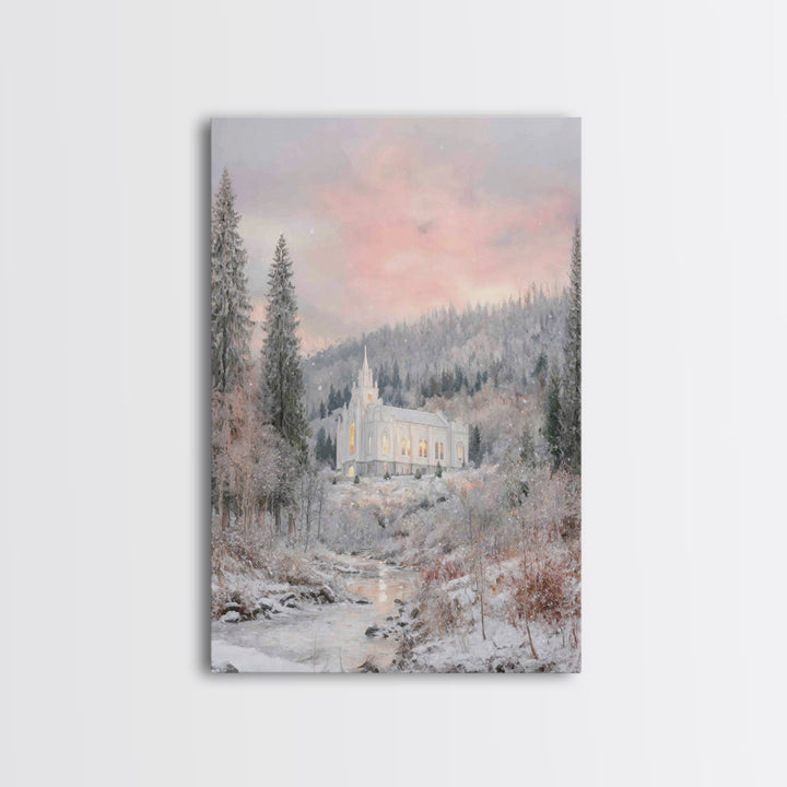 Winter Chapel Light – Framed Canvas Print – Christian Wall Art – Christian Art Canvas – Christmas Art – Christian Christmas Art
