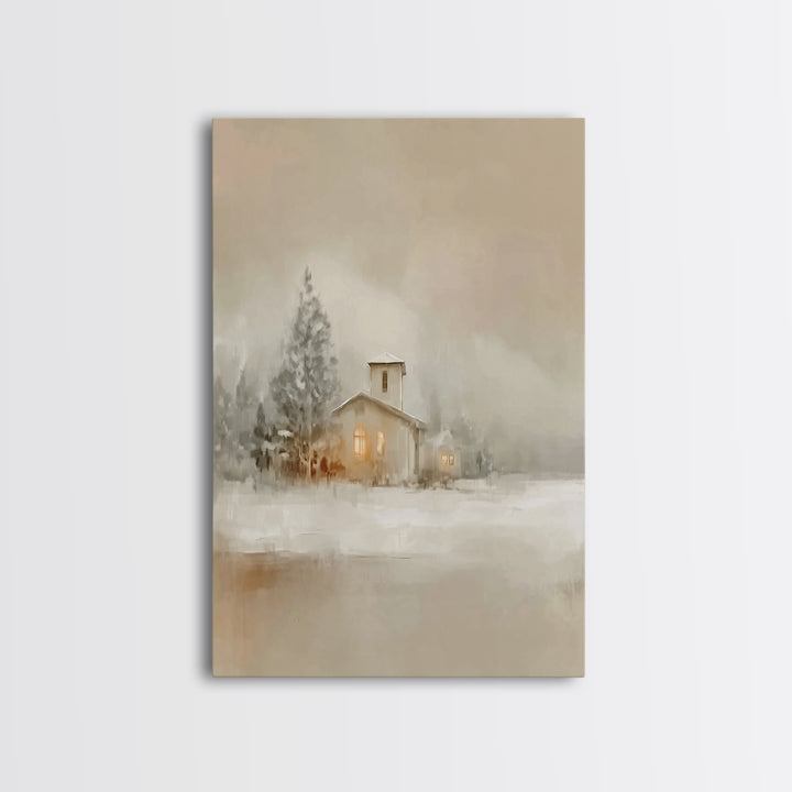 Snowy Church Calm | Framed Canvas Print | Christian Wall Art | Christian Art Canvas | Christmas Art | Christian Christmas Decor
