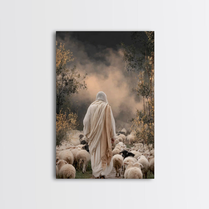 Guiding Shepherd Path – Framed Canvas Print – Jesus Painting – Christian Wall Art – Christian Art Canvas – Pastoral Scenery