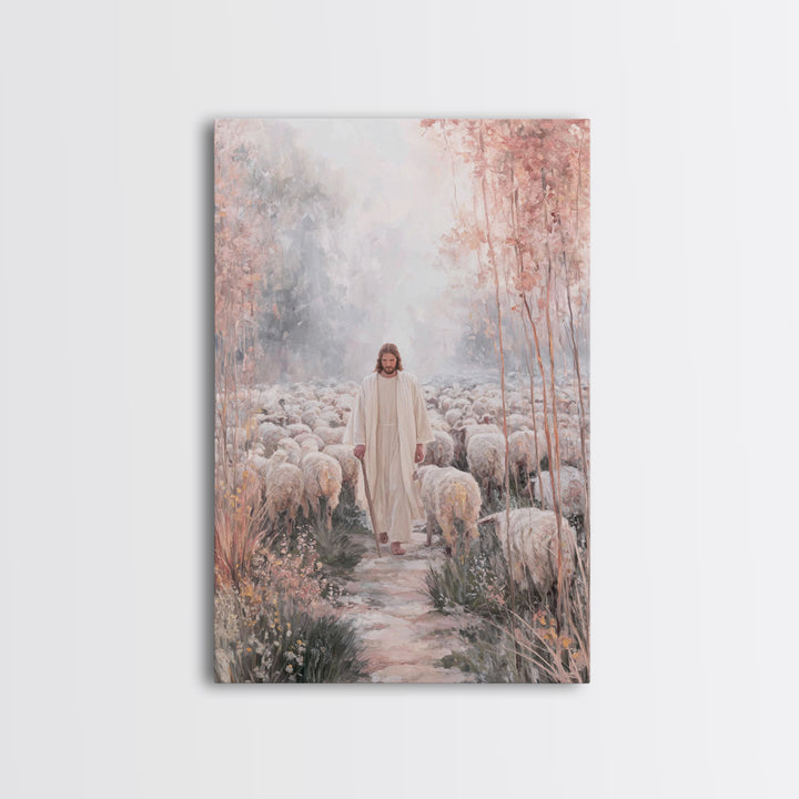 Morning Flock Peace – Framed Canvas Print – Christian Wall Art – Christian Art Canvas – Pastoral Scenery – Christian Decor