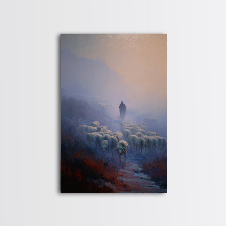 Shepherd’s Dawn Path | Framed Canvas Print | Christian Art Canvas | Christian Wall Art | Pastoral Scenery | Moody Christian Art
