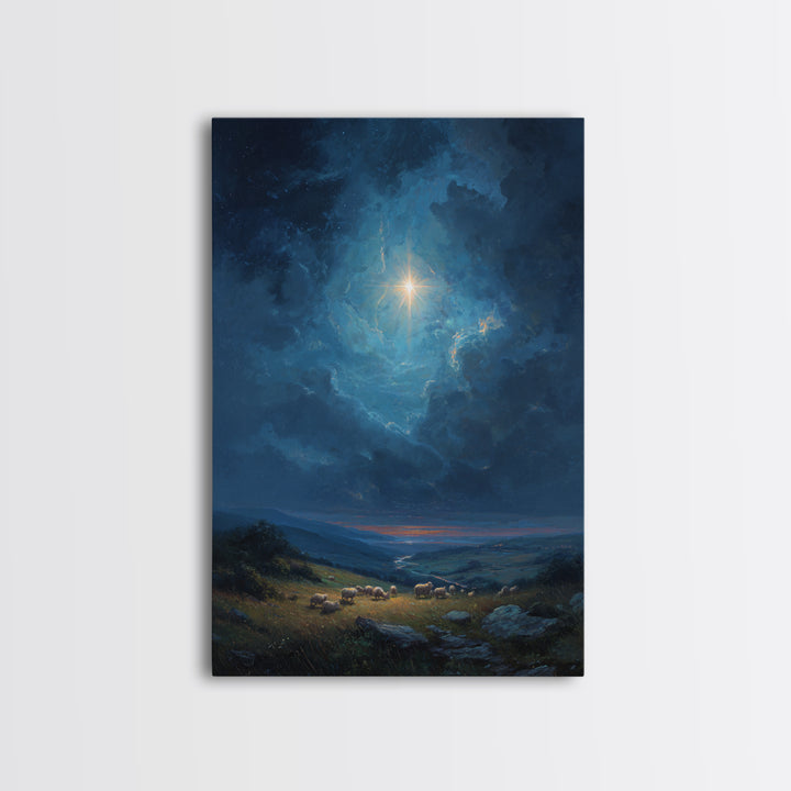 Heavenly Star Rise, Framed Canvas Print, Christian Wall Art, Christmas Art, Christian Art Canvas, Christian Christmas Decor