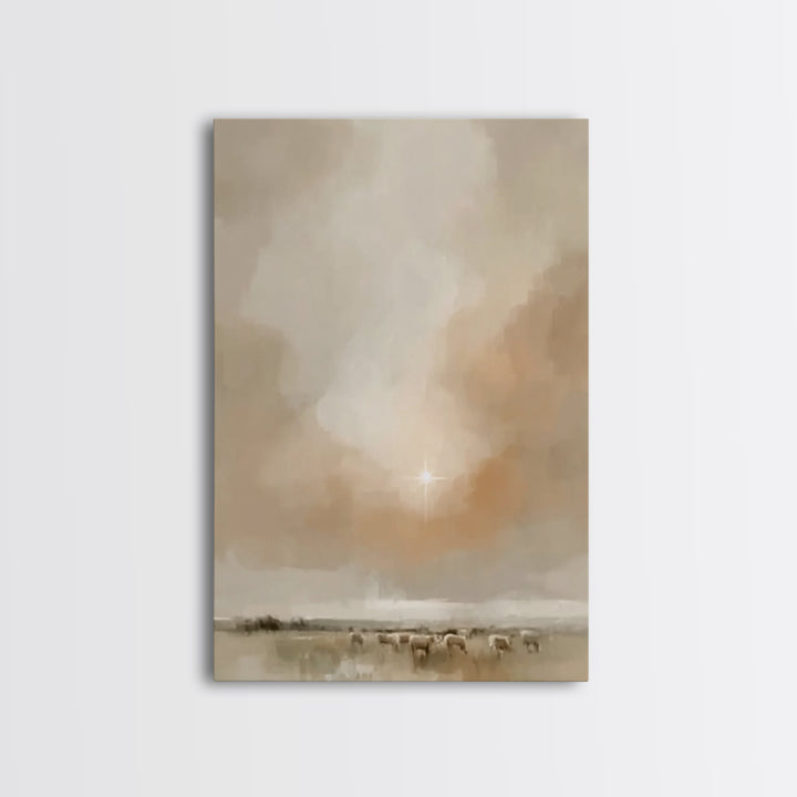 Soft Star Morning | Framed Canvas Print | Christian Christmas Art | Christmas Art | Christian Art Canvas | Minimalist Christian Art