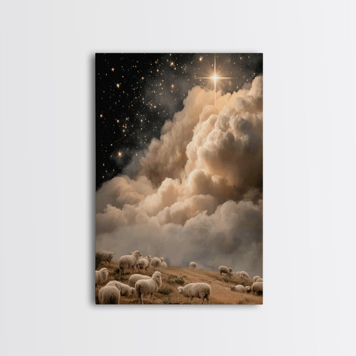 Star Of Bethlehem Glow, Framed Canvas Print, Christmas Art, Christian Wall Art, Christian Art Canvas, Christian Christmas Decor